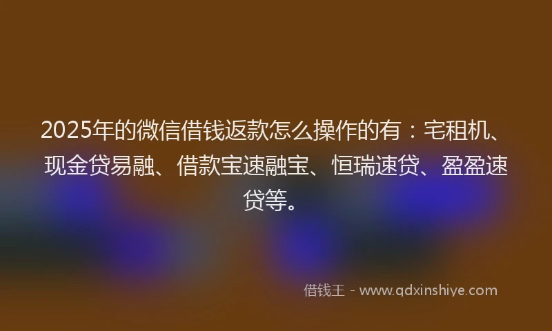 2025年的微信借钱返款怎么操作的有：宅租机、现金贷易融、借款宝速融宝、恒瑞速贷、盈盈速贷等。