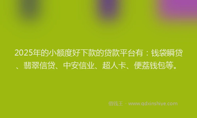 2025年的小额度好下款的贷款平台有：钱袋瞬贷、翡翠信贷、中安信业、超人卡、便荔钱包等。