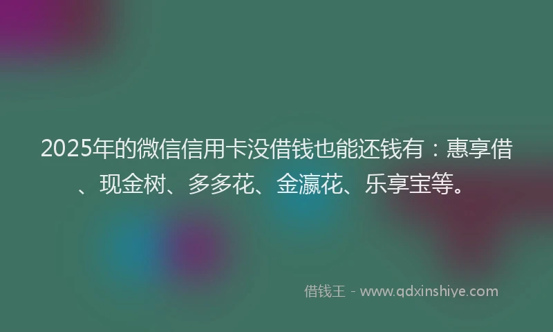 2025年的微信信用卡没借钱也能还钱有：惠享借、现金树、多多花、金瀛花、乐享宝等。