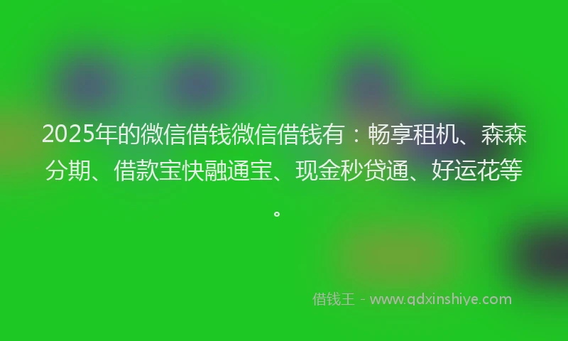 2025年的微信借钱微信借钱有：畅享租机、森森分期、借款宝快融通宝、现金秒贷通、好运花等。