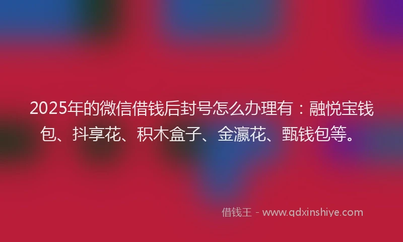 2025年的微信借钱后封号怎么办理有：融悦宝钱包、抖享花、积木盒子、金瀛花、甄钱包等。