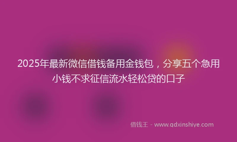 2025年最新微信借钱备用金钱包，分享五个急用小钱不求征信流水轻松贷的口子
