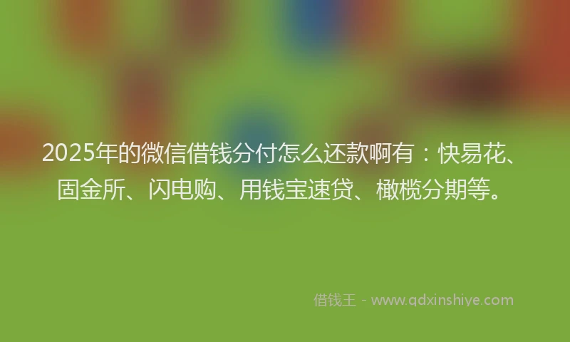 2025年的微信借钱分付怎么还款啊有：快易花、固金所、闪电购、用钱宝速贷、橄榄分期等。