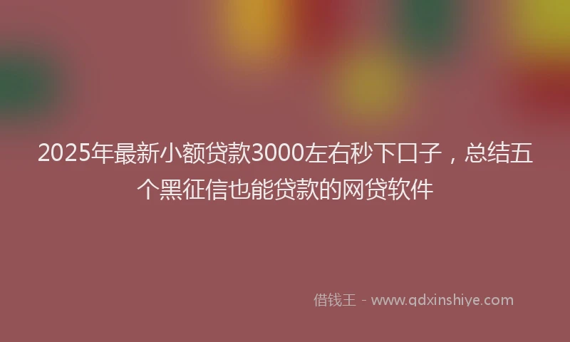 2025年最新小额贷款3000左右秒下口子，总结五个黑征信也能贷款的网贷软件