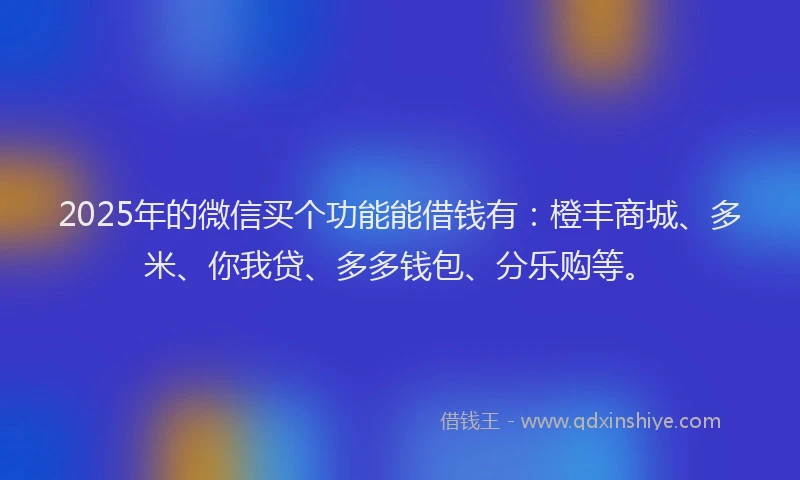2025年的微信买个功能能借钱有：橙丰商城、多米、你我贷、多多钱包、分乐购等。