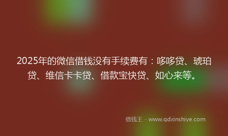 2025年的微信借钱没有手续费有：哆哆贷、琥珀贷、维信卡卡贷、借款宝快贷、如心来等。