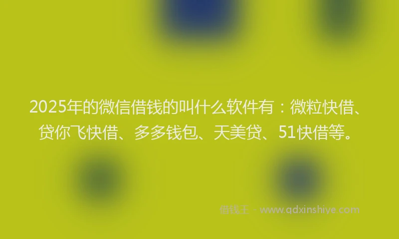 2025年的微信借钱的叫什么软件有：微粒快借、贷你飞快借、多多钱包、天美贷、51快借等。
