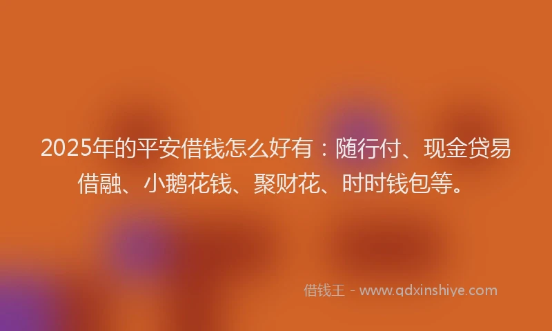 2025年的平安借钱怎么好有：随行付、现金贷易借融、小鹅花钱、聚财花、时时钱包等。