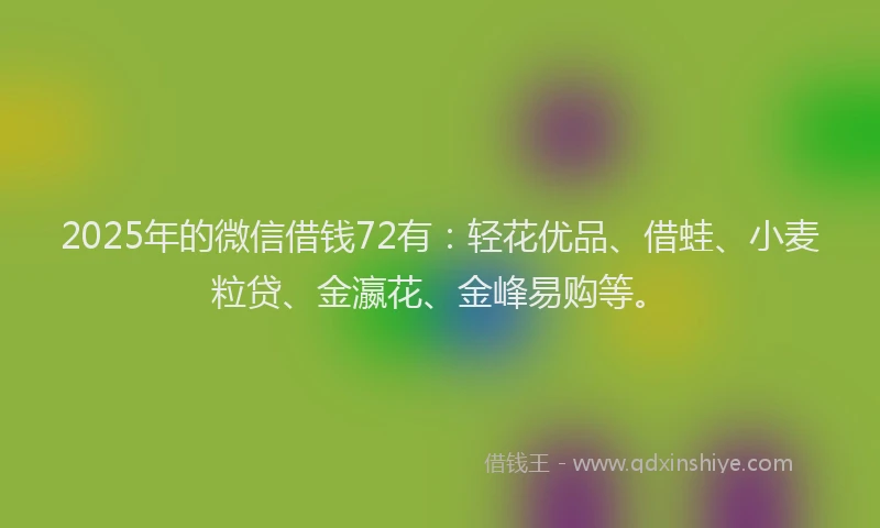 2025年的微信借钱72有：轻花优品、借蛙、小麦粒贷、金瀛花、金峰易购等。