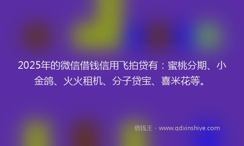 2025年的微信借钱信用飞拍贷有：蜜桃分期、小金鸽、火火租机、分子贷宝、喜米花等。