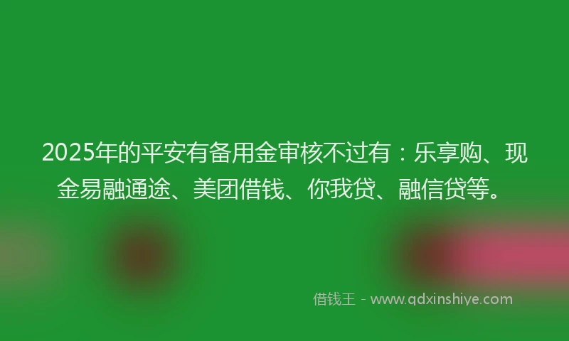 2025年的平安有备用金审核不过有：乐享购、现金易融通途、美团借钱、你我贷、融信贷等。