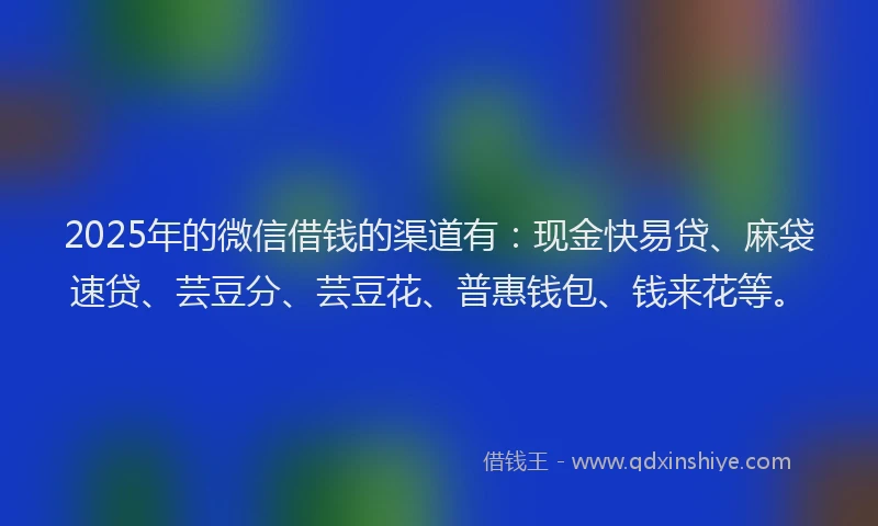 2025年的微信借钱的渠道有：现金快易贷、麻袋速贷、芸豆分、芸豆花、普惠钱包、钱来花等。