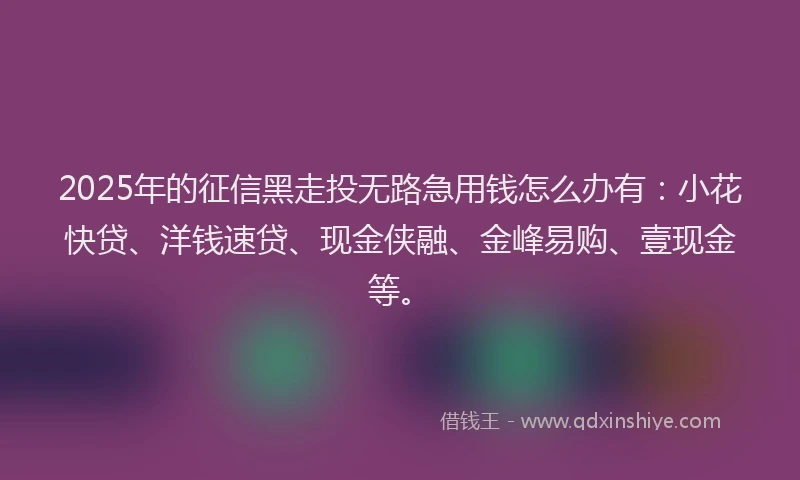 2025年的征信黑走投无路急用钱怎么办有：小花快贷、洋钱速贷、现金侠融、金峰易购、壹现金等。