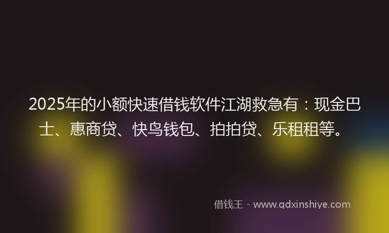 2025年的小额快速借钱软件江湖救急有：现金巴士、惠商贷、快鸟钱包、拍拍贷、乐租租等。