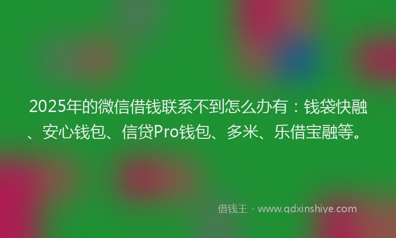 2025年的微信借钱联系不到怎么办有：钱袋快融、安心钱包、信贷Pro钱包、多米、乐借宝融等。