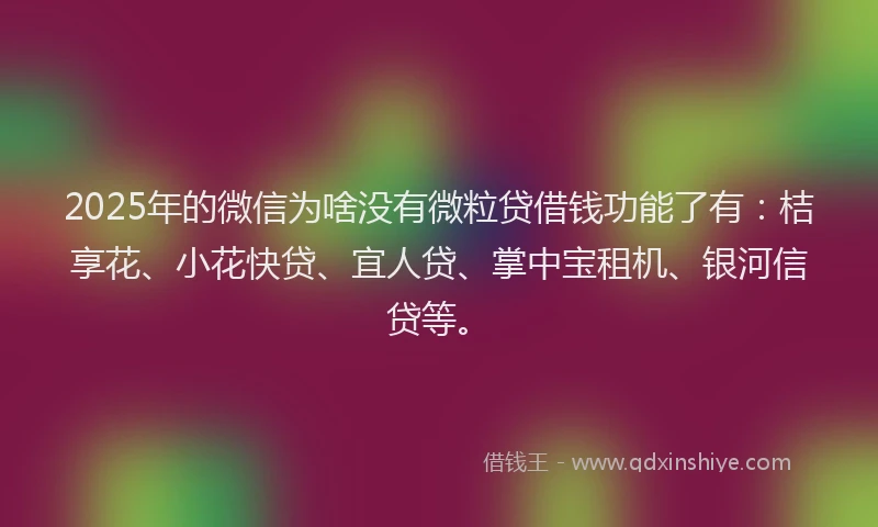 2025年的微信为啥没有微粒贷借钱功能了有：桔享花、小花快贷、宜人贷、掌中宝租机、银河信贷等。