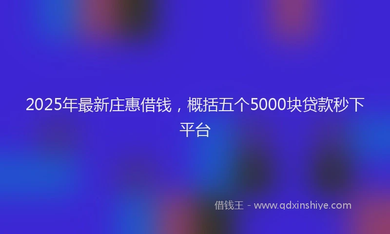 2025年最新庄惠借钱，概括五个5000块贷款秒下平台
