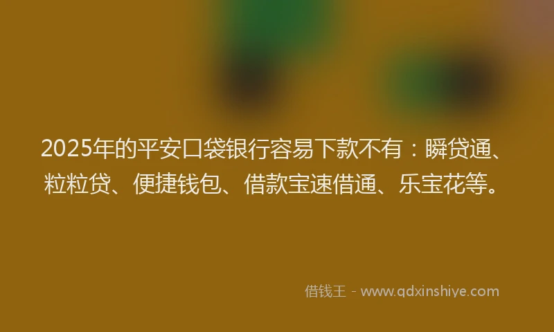 2025年的平安口袋银行容易下款不有：瞬贷通、粒粒贷、便捷钱包、借款宝速借通、乐宝花等。