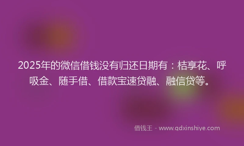 2025年的微信借钱没有归还日期有：桔享花、呼吸金、随手借、借款宝速贷融、融信贷等。