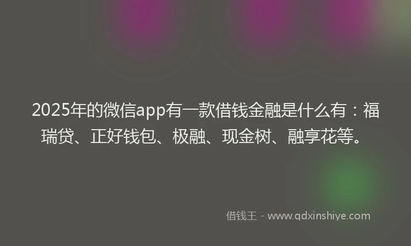 2025年的微信app有一款借钱金融是什么有：福瑞贷、正好钱包、极融、现金树、融享花等。