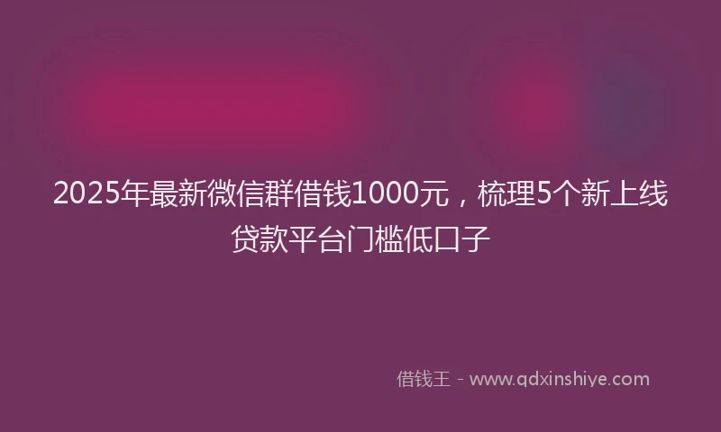 2025年最新微信群借钱1000元，梳理5个新上线贷款平台门槛低口子