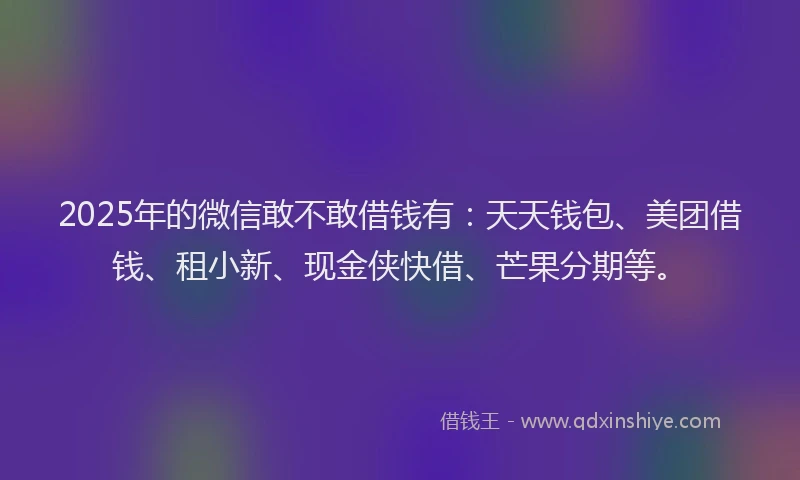 2025年的微信敢不敢借钱有：天天钱包、美团借钱、租小新、现金侠快借、芒果分期等。