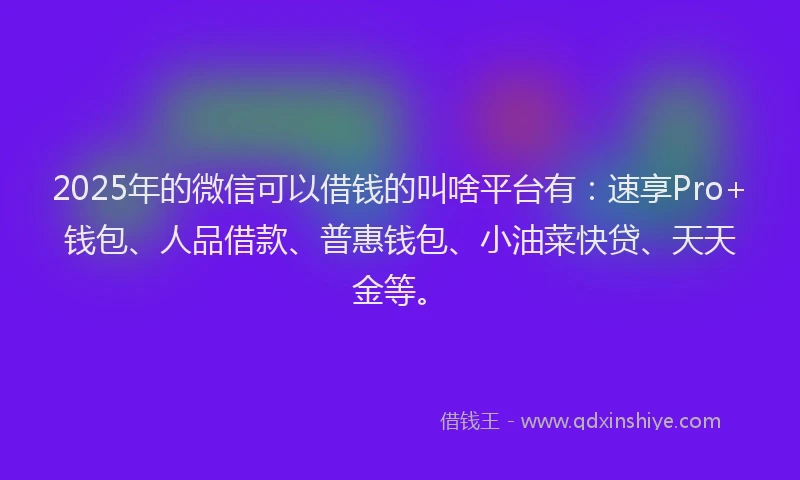 2025年的微信可以借钱的叫啥平台有：速享Pro+钱包、人品借款、普惠钱包、小油菜快贷、天天金等。