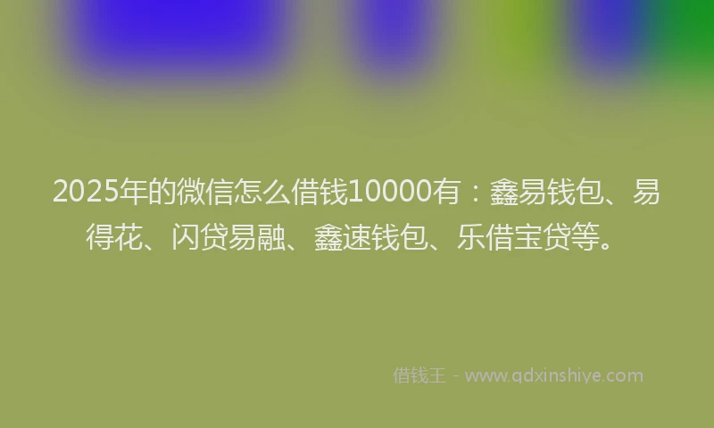 2025年的微信怎么借钱10000有：鑫易钱包、易得花、闪贷易融、鑫速钱包、乐借宝贷等。