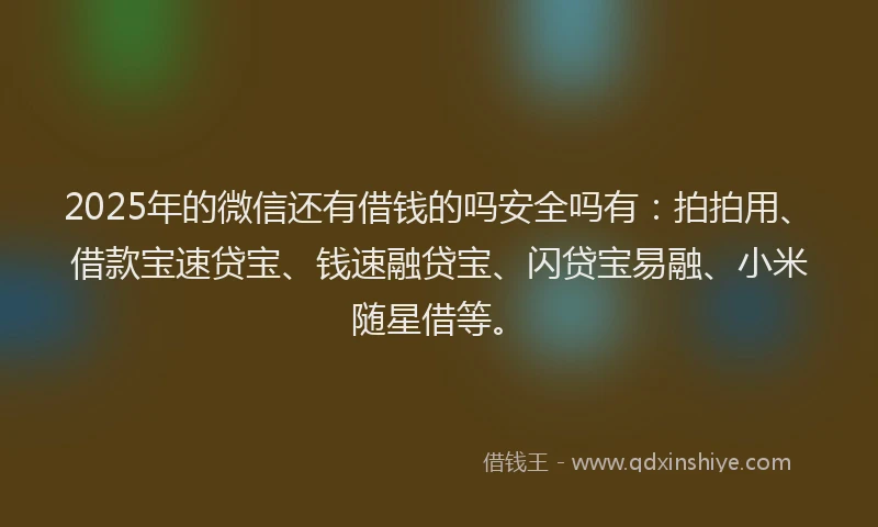 2025年的微信还有借钱的吗安全吗有：拍拍用、借款宝速贷宝、钱速融贷宝、闪贷宝易融、小米随星借等。