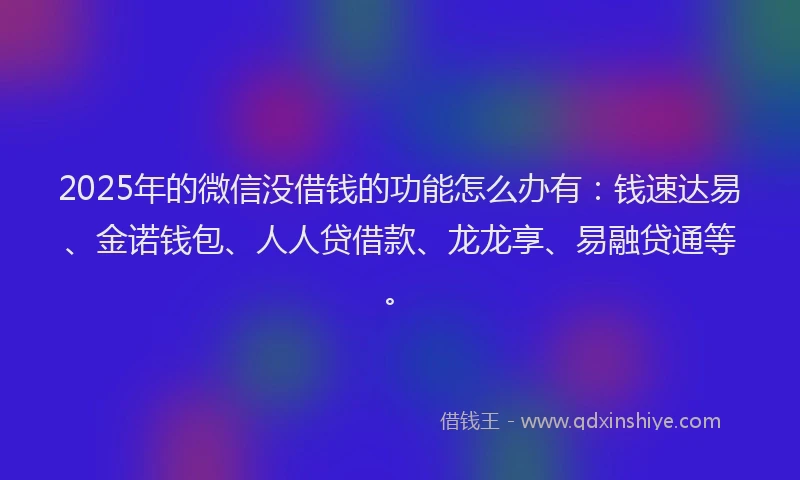 2025年的微信没借钱的功能怎么办有：钱速达易、金诺钱包、人人贷借款、龙龙享、易融贷通等。