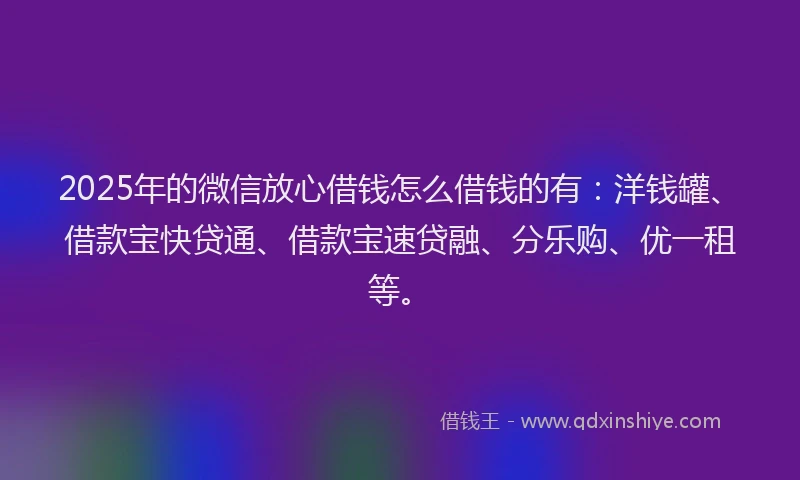 2025年的微信放心借钱怎么借钱的有：洋钱罐、借款宝快贷通、借款宝速贷融、分乐购、优一租等。