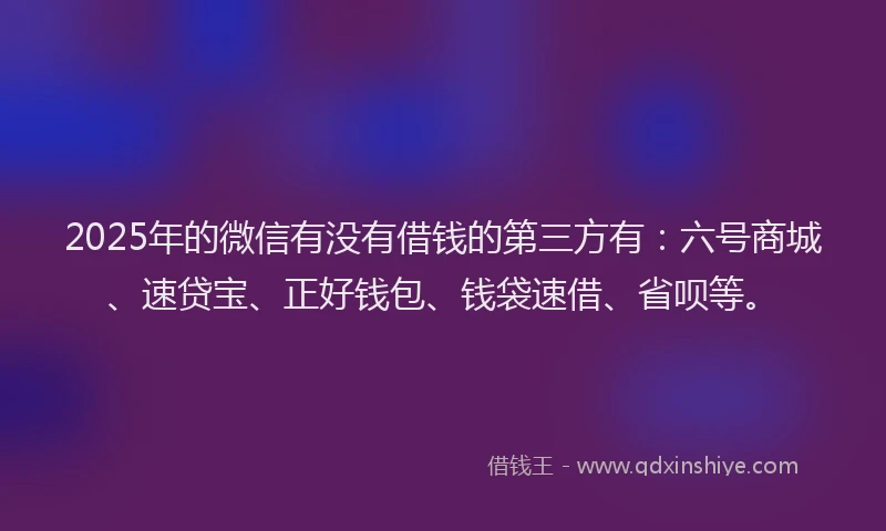 2025年的微信有没有借钱的第三方有：六号商城、速贷宝、正好钱包、钱袋速借、省呗等。