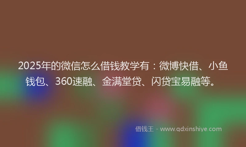 2025年的微信怎么借钱教学有：微博快借、小鱼钱包、360速融、金满堂贷、闪贷宝易融等。