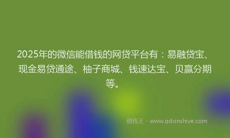 2025年的微信能借钱的网贷平台有：易融贷宝、现金易贷通途、柚子商城、钱速达宝、贝赢分期等。