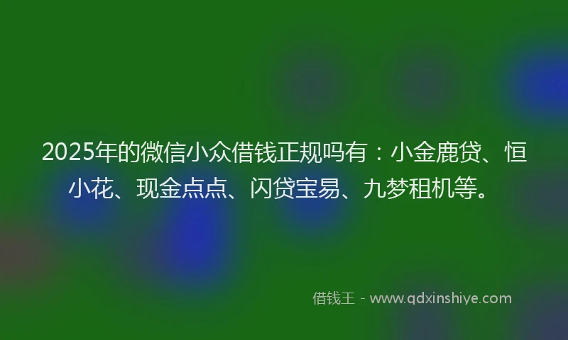 2025年的微信小众借钱正规吗有：小金鹿贷、恒小花、现金点点、闪贷宝易、九梦租机等。