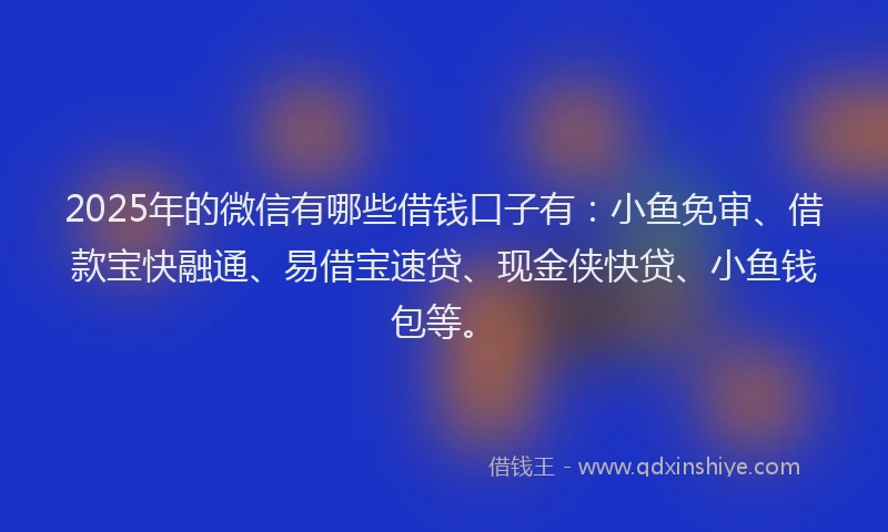 2025年的微信有哪些借钱口子有：小鱼免审、借款宝快融通、易借宝速贷、现金侠快贷、小鱼钱包等。