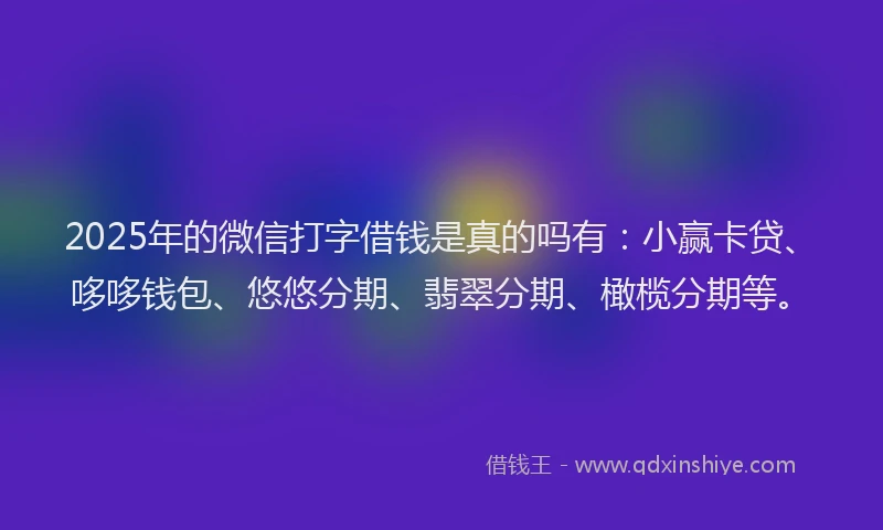 2025年的微信打字借钱是真的吗有：小赢卡贷、哆哆钱包、悠悠分期、翡翠分期、橄榄分期等。