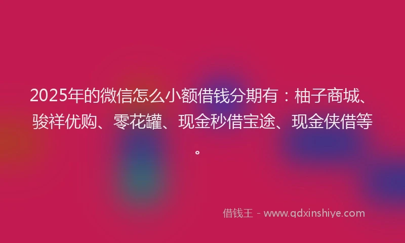 2025年的微信怎么小额借钱分期有：柚子商城、骏祥优购、零花罐、现金秒借宝途、现金侠借等。