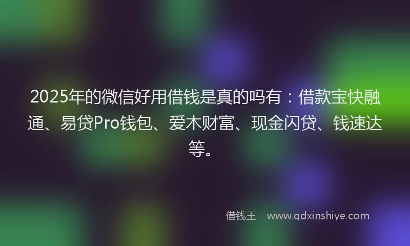 2025年的微信好用借钱是真的吗有：借款宝快融通、易贷Pro钱包、爱木财富、现金闪贷、钱速达等。