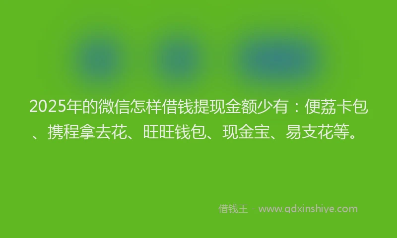 2025年的微信怎样借钱提现金额少有：便荔卡包、携程拿去花、旺旺钱包、现金宝、易支花等。