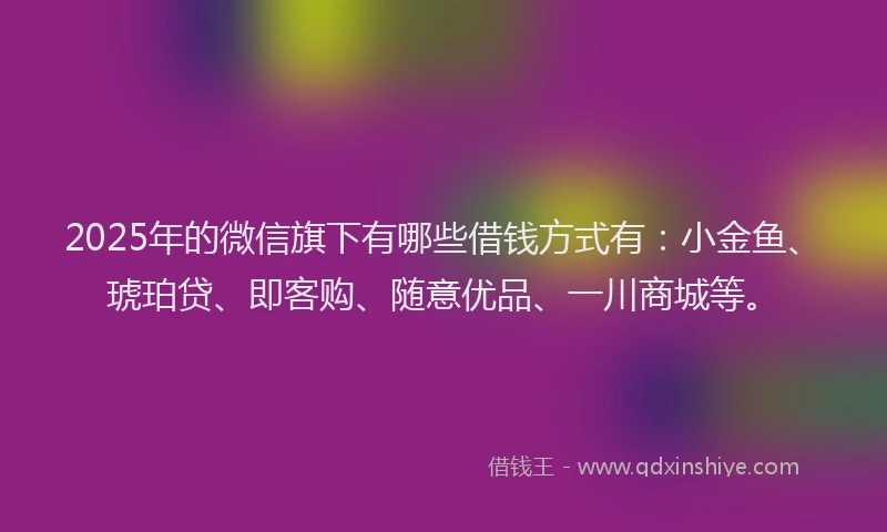 2025年的微信旗下有哪些借钱方式有：小金鱼、琥珀贷、即客购、随意优品、一川商城等。