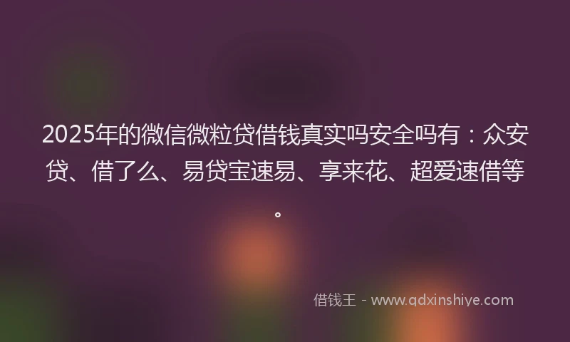 2025年的微信微粒贷借钱真实吗安全吗有：众安贷、借了么、易贷宝速易、享来花、超爱速借等。