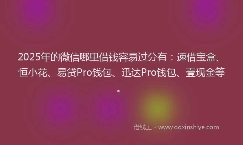 2025年的微信哪里借钱容易过分有：速借宝盒、恒小花、易贷Pro钱包、迅达Pro钱包、壹现金等。