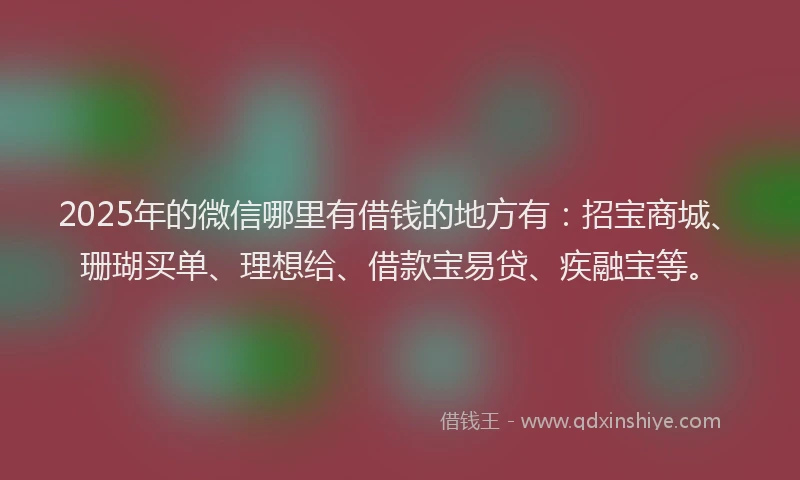 2025年的微信哪里有借钱的地方有：招宝商城、珊瑚买单、理想给、借款宝易贷、疾融宝等。