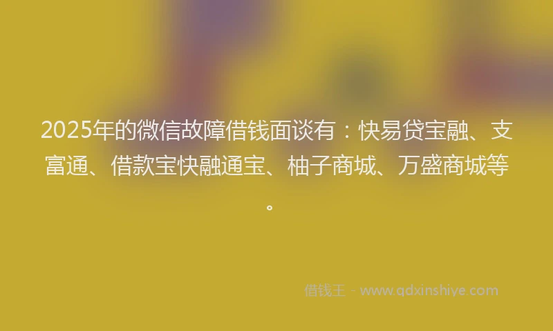 2025年的微信故障借钱面谈有：快易贷宝融、支富通、借款宝快融通宝、柚子商城、万盛商城等。