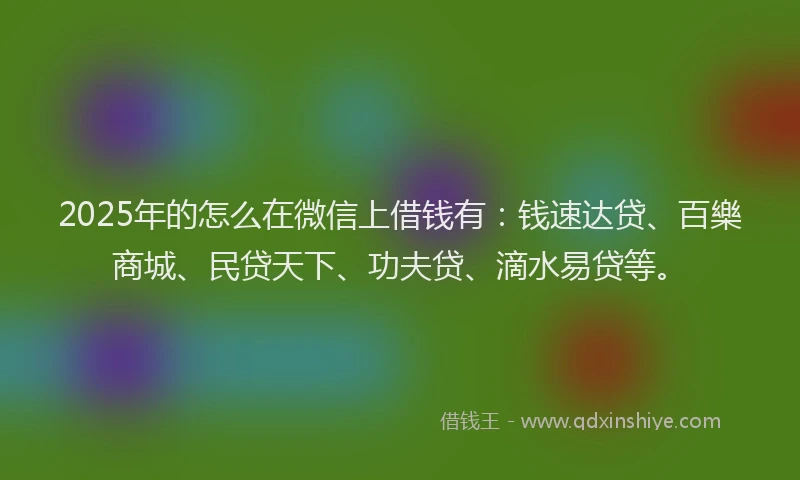 2025年的怎么在微信上借钱有：钱速达贷、百樂商城、民贷天下、功夫贷、滴水易贷等。