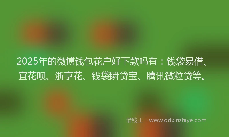 2025年的微博钱包花户好下款吗有：钱袋易借、宜花呗、浙享花、钱袋瞬贷宝、腾讯微粒贷等。