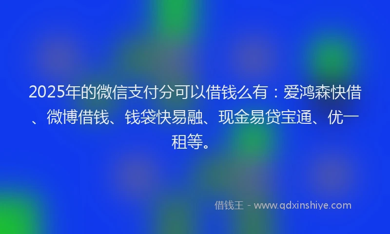 2025年的微信支付分可以借钱么有：爱鸿森快借、微博借钱、钱袋快易融、现金易贷宝通、优一租等。