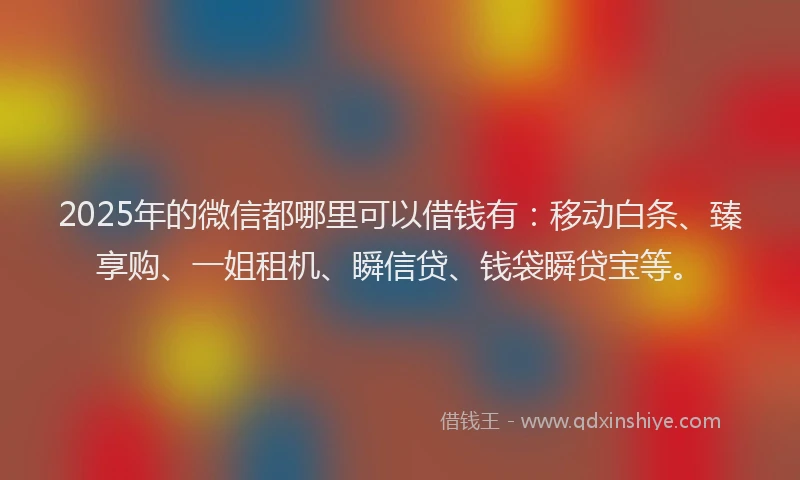 2025年的微信都哪里可以借钱有：移动白条、臻享购、一姐租机、瞬信贷、钱袋瞬贷宝等。