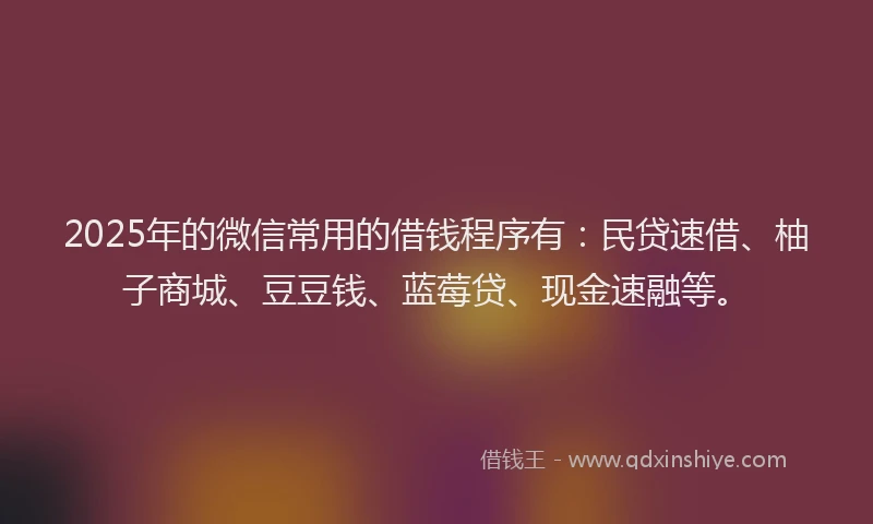2025年的微信常用的借钱程序有：民贷速借、柚子商城、豆豆钱、蓝莓贷、现金速融等。